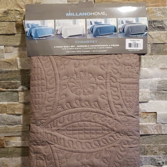 🌟Millano Chambrey 3 Piece Quilt Set Taupe - Picture 6 of 6